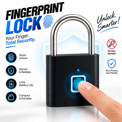 Smart Fingerprint Padlock – Keyless Biometric Thumbprint Lock with 10 User Capacity, USB Rechargeable Battery & Portable Security for Doors, Bicycles & Toolboxes